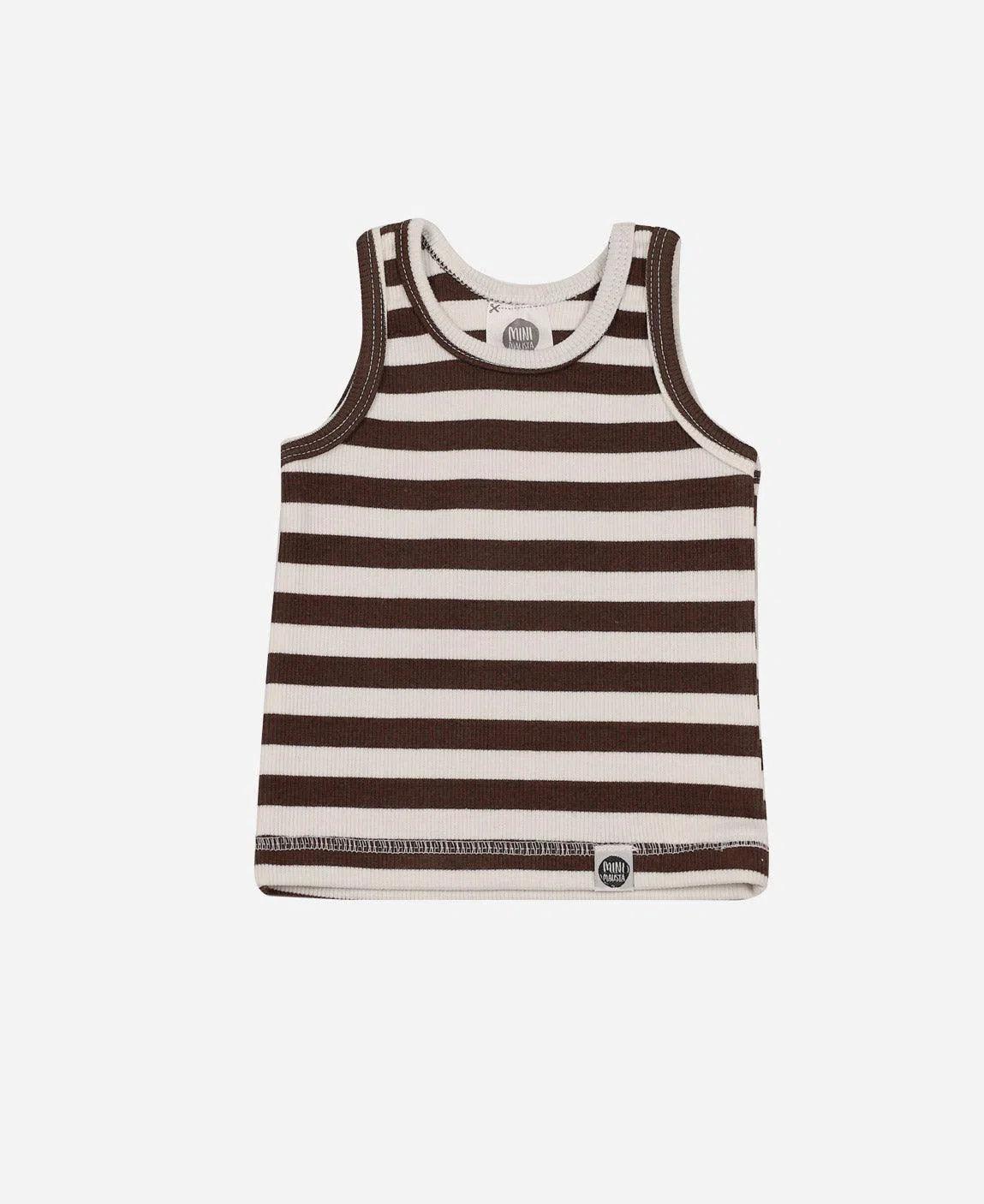 Regata Infantil Unissex Canelado Listras Marrom e Branco Off - MiniMalista Baby - 0.3, b2b, black-friday, Calor, com-desconto-mm10, Menino, Neutro, tab-tam-regata, Unissex, Verão -bebê-minimalista-estiloso