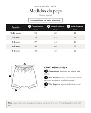 Tabela de medidas da peça | Shorts infantil