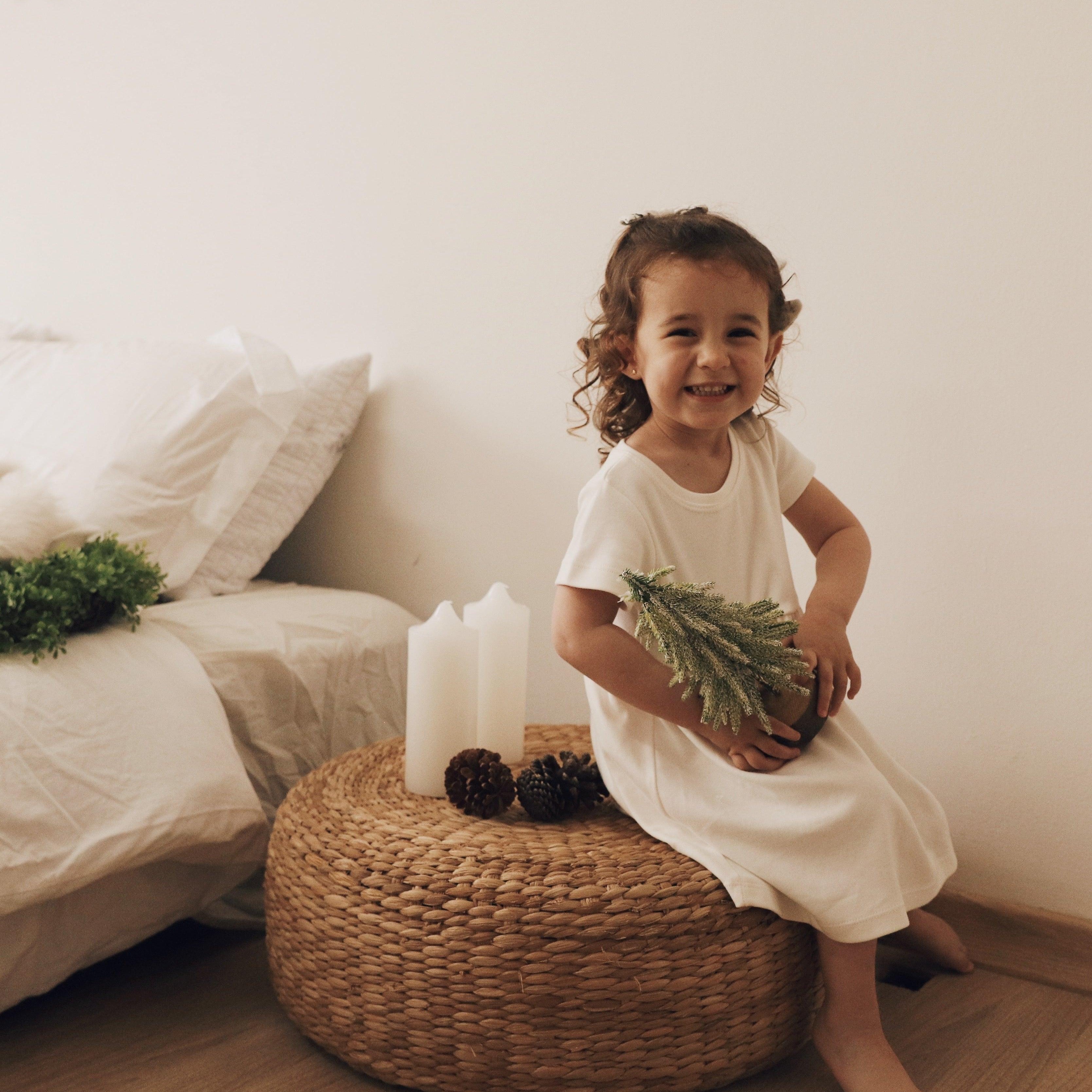 Vestido Infantil com Manga Curta MiniMalista Liso Branco Off - MiniMalista Baby - Ano Novo, anonovo, b2b, Calor, com-desconto-mm10, Kids, Menina, Neutro, Reveillon, Unissex, Verão -bebê-minimalista-estiloso