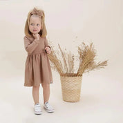 Vestido Infantil Manga Longa MiniMalista | Liso Mocha - MiniMalista Baby - 0.3, 0.4, b2b, black-friday, com-desconto-mm10, Frio, Kids, Menina, SALE-FINAL, tab-tam-vestido-manga-longa, Winter Sale 40% -bebê-minimalista-estiloso