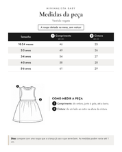 Tabela de medidas da peça | Vestido regata