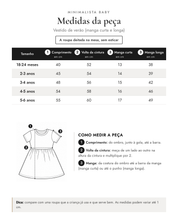 Tabela de medidas da peça | Vestido de verão (manga curta e longa)